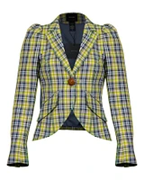 Pouf Sleeve Lime Plaid Blazer