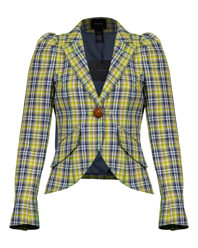 Pouf Sleeve Lime Plaid Blazer