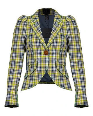 Pouf Sleeve Lime Plaid Blazer