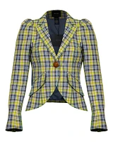 Pouf Sleeve Lime Plaid Blazer