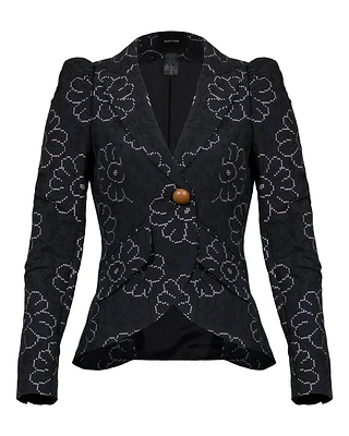 Pouf Sleeve One Button Blazer Floral