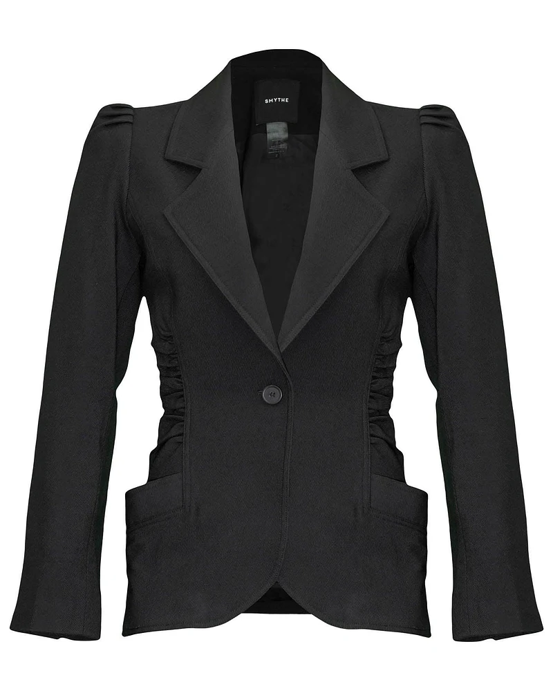 Ruched Blazer Black Twill