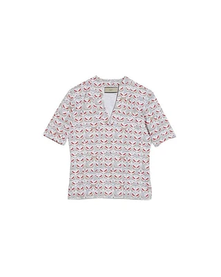 Coral Geo Print Polo Shirt