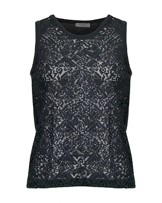 Embroidered Sheer Knit Tank Top