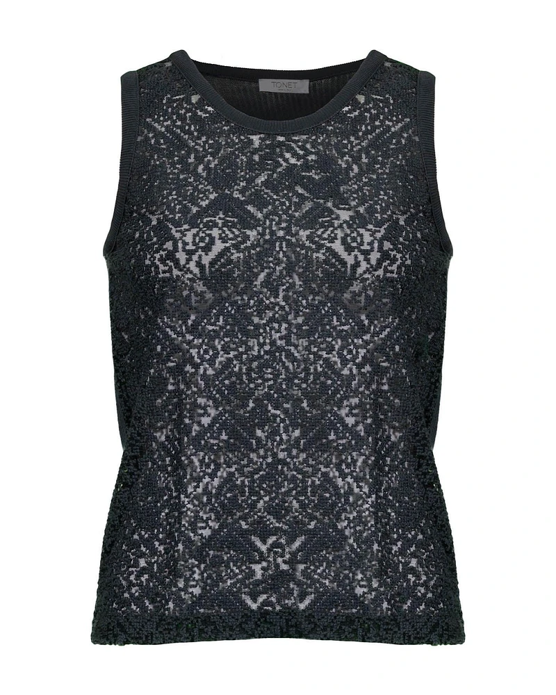 Embroidered Sheer Knit Tank Top