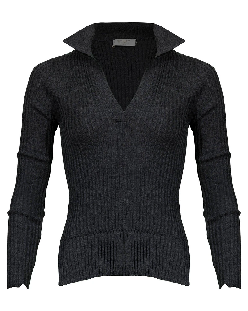 Tonet Rib Merino Polo Pullover