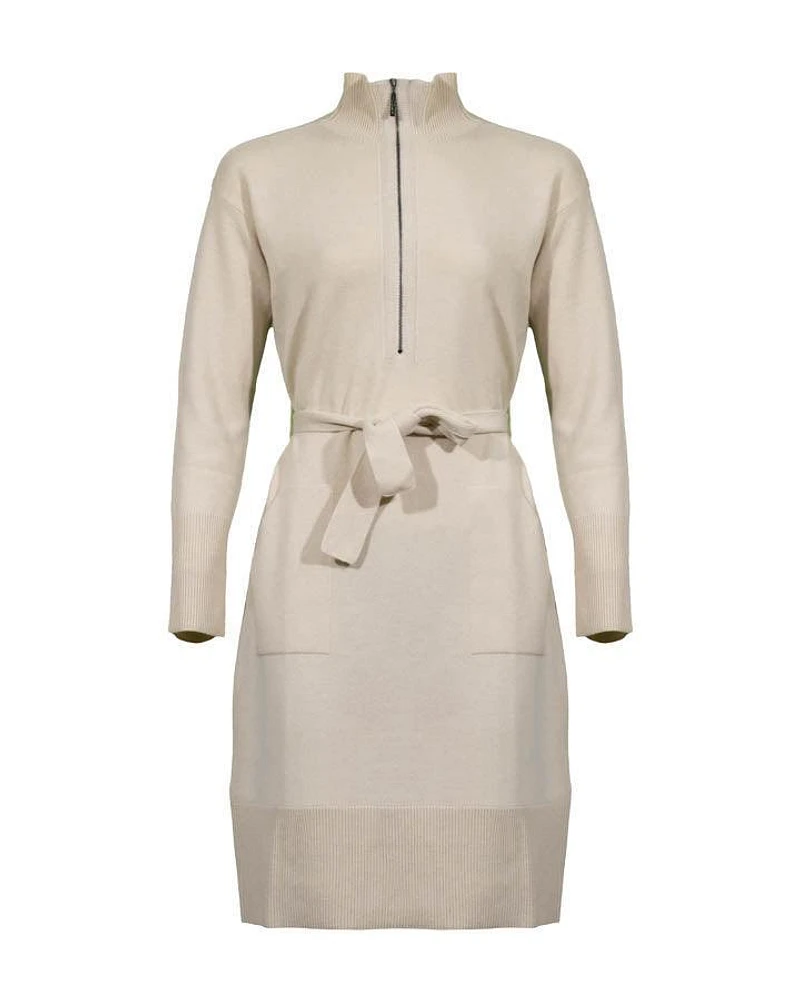 Wool Blend Zip Neck Dress