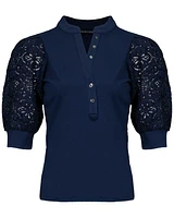 Veronica Beard Coralee Lace Puffed Sleeve Top