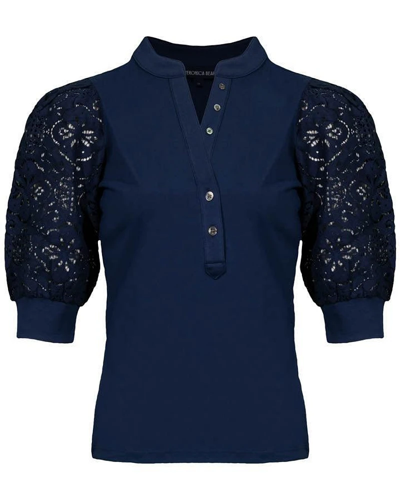 Veronica Beard Coralee Lace Puffed Sleeve Top
