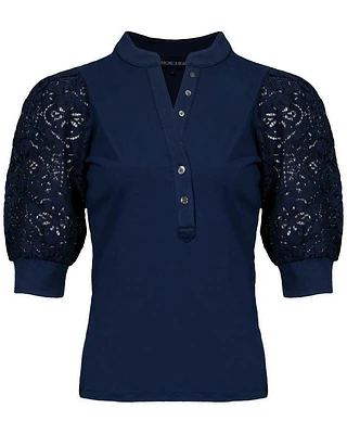 Veronica Beard Coralee Lace Puffed Sleeve Top