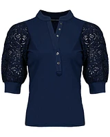 Veronica Beard Coralee Lace Puffed Sleeve Top