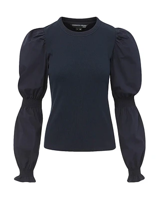 Fawn Puff Sleeve Top Navy