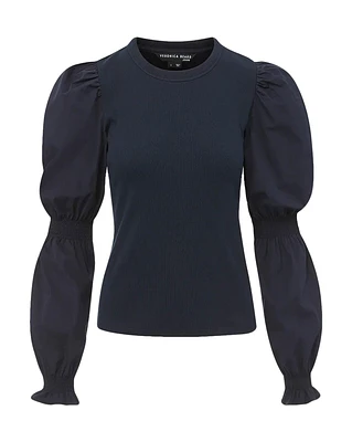 Fawn Puff Sleeve Top Navy