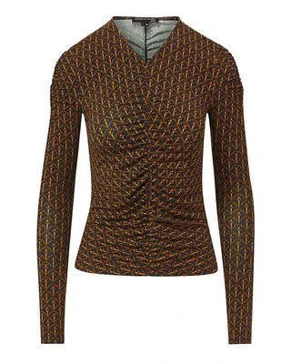 Veronica Beard Neeta Stirrup-Print Ruched Top