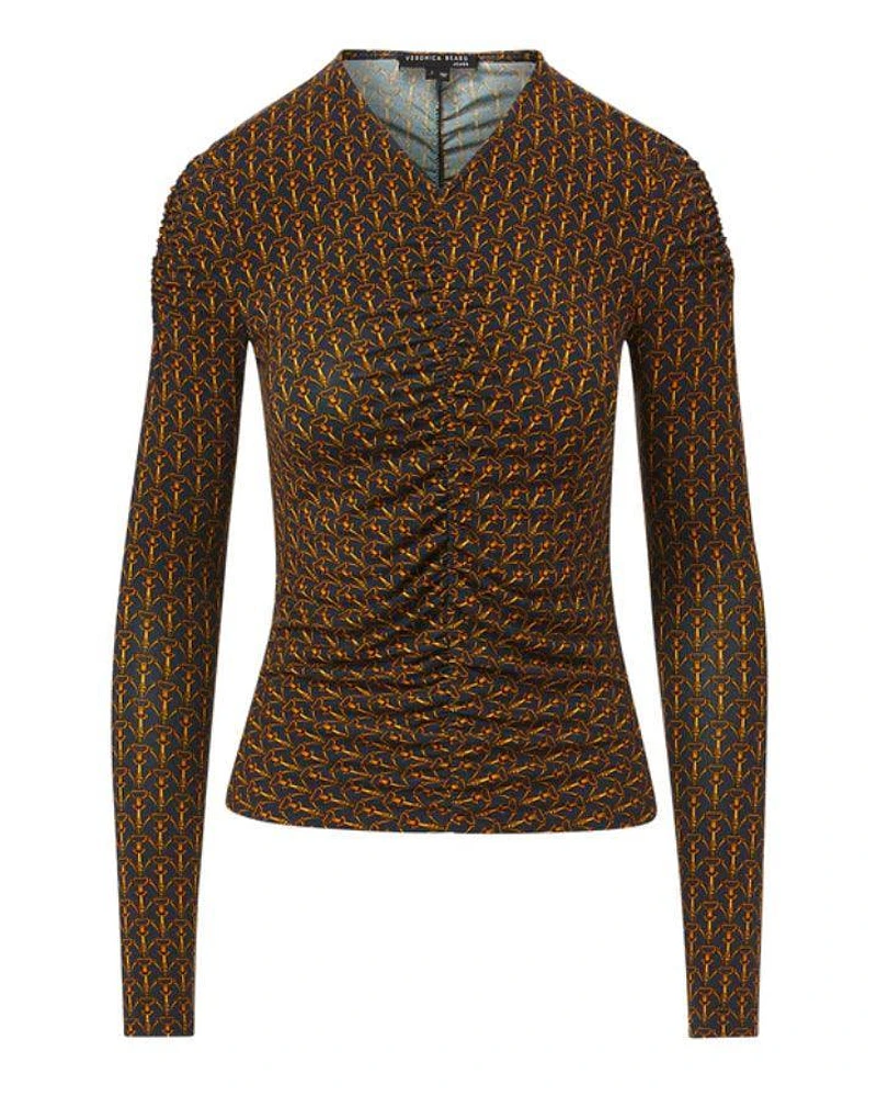 Veronica Beard Neeta Stirrup-Print Ruched Top