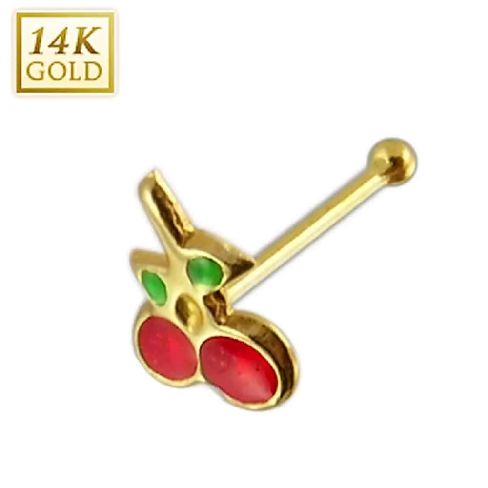 14K Gold Cherry Nose Bone 20g