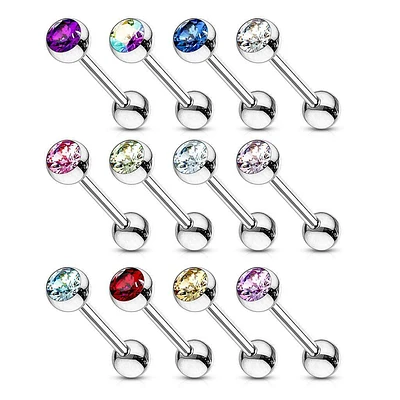 Crystal Surgical Steel Straight Barbell 14g
