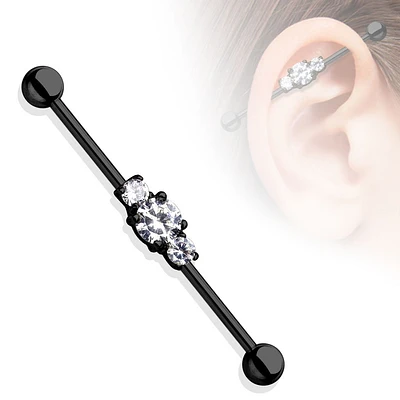 PREMIUM Triple Crystal Industrial Barbell 14g