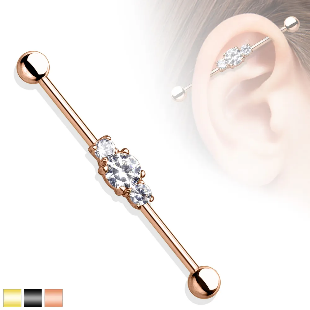 PREMIUM Triple Crystal Industrial Barbell 14g