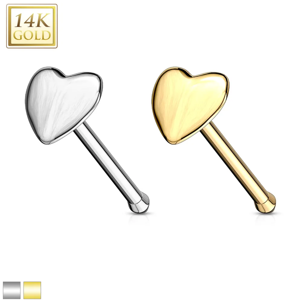 14K Gold Heart Nose Bone 20g