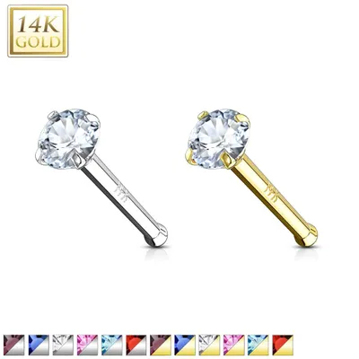 14K Gold Claw-Set Crystal Nose Bone 20g