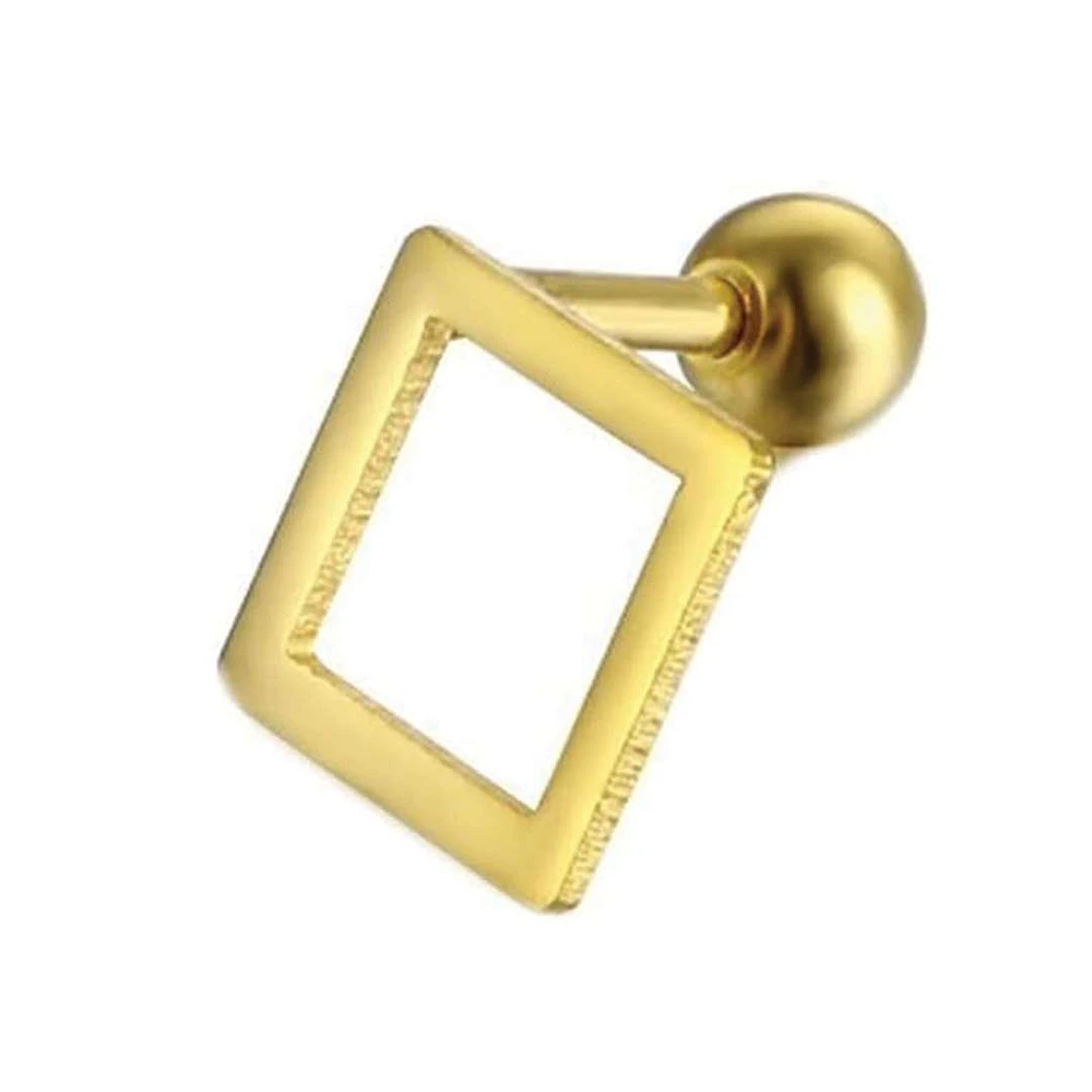 Gold PVD Hollow Square Cartilage Stud 16g