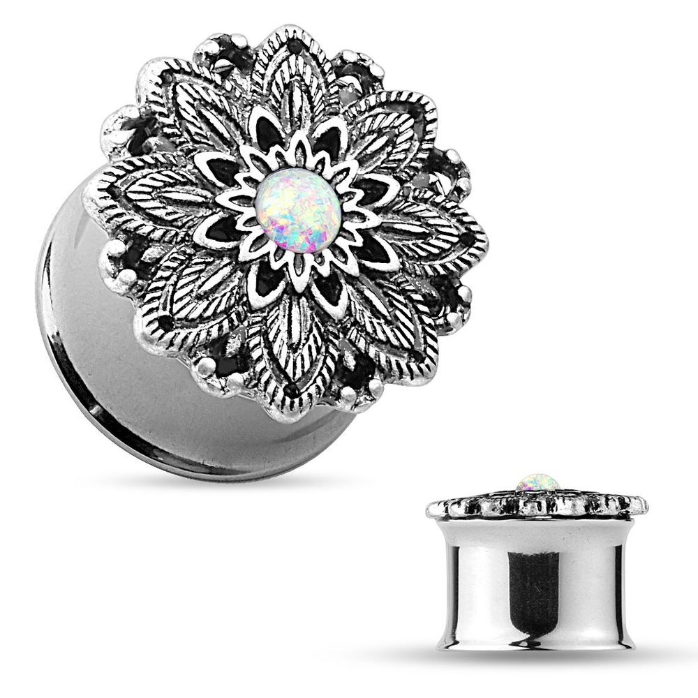 Opal Flower Double Flare Plugs 2g – 5/8″