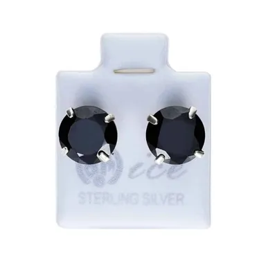 Sterling Silver Black Round Ice Earrings