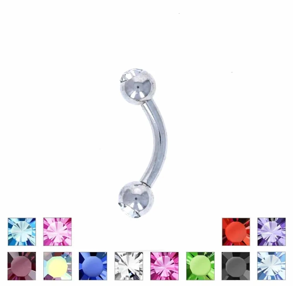 Steel Crystal Curved Barbell 14g