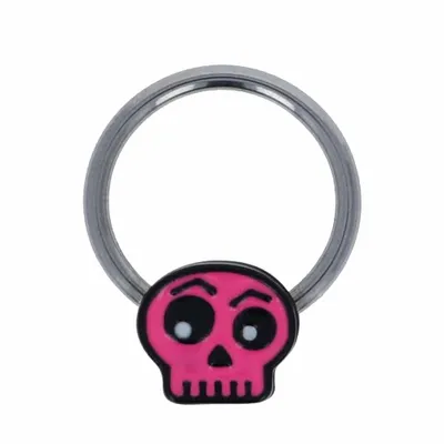 Pink Skull Captive Bead Ring 14g