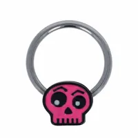 Pink Skull Captive Bead Ring 14g