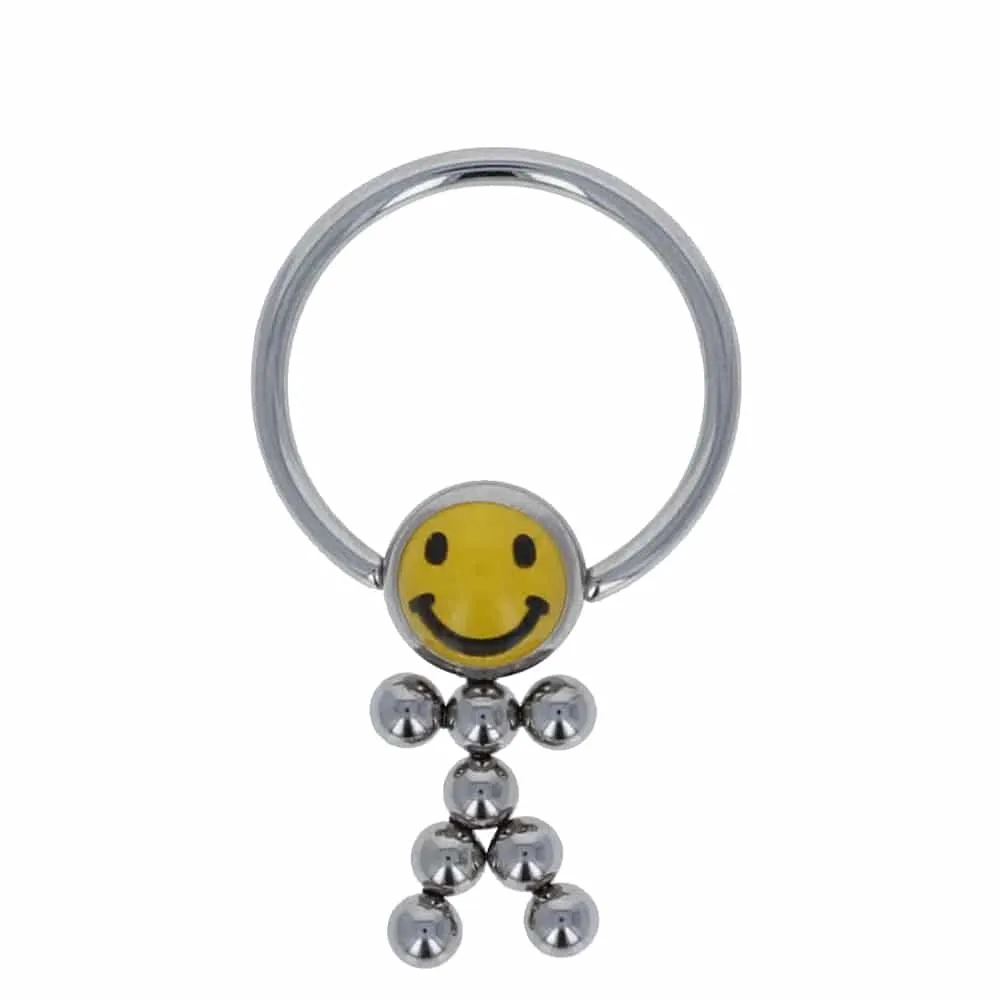 Smiley Hanging Man Captive Bead Ring 14g