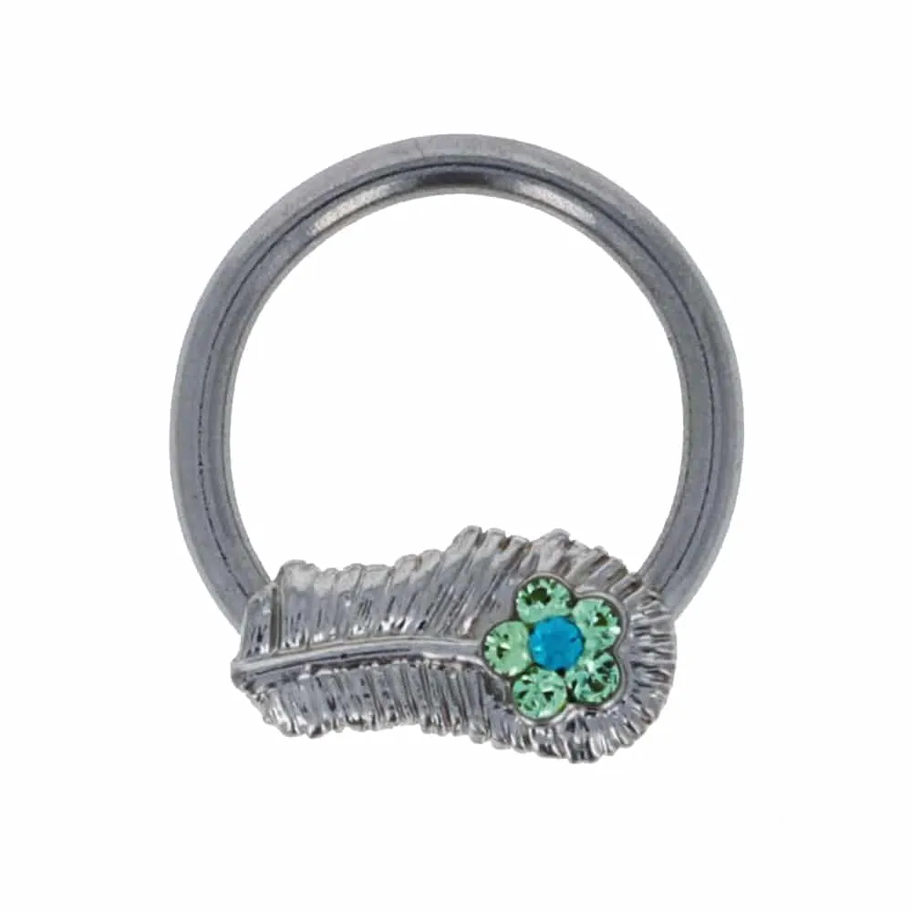 Peacock Feather Captive Bead Ring 14g