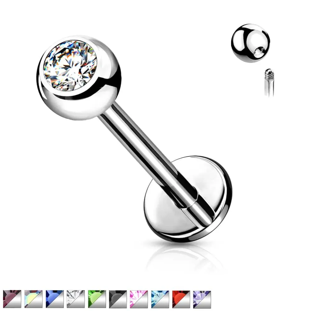 Surgical Steel Crystal Labret 16g-14g