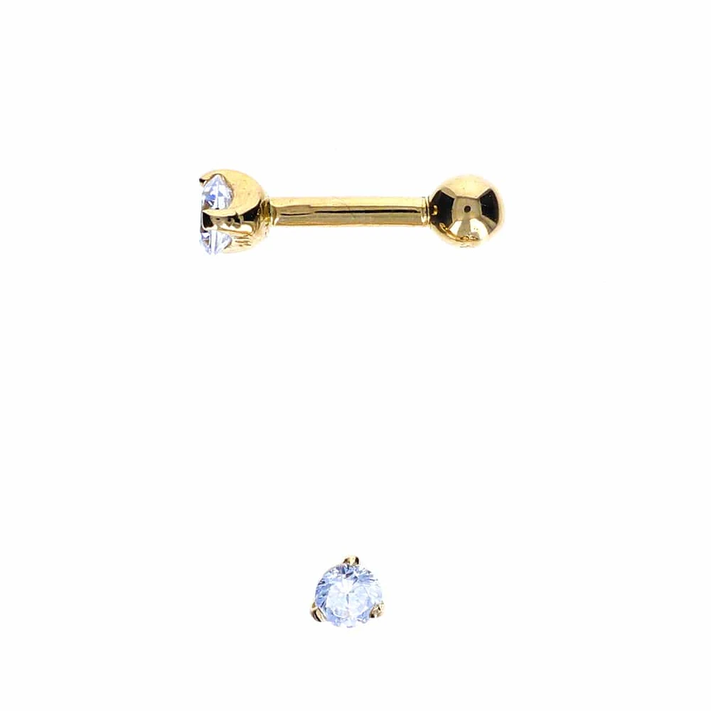 14K Gold Crystal Cartilage Stud 16g