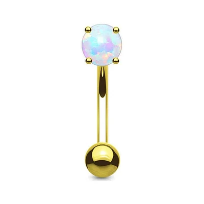 14K Gold Opal Curved Barbell 16g