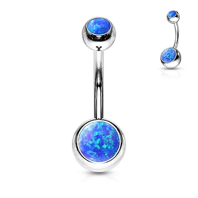 PREMIUM Surgical Steel + Opal Navel Barbell 14g