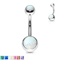 PREMIUM Surgical Steel + Opal Navel Barbell 14g