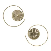 Brass Coiled Disk Spiral Earrings