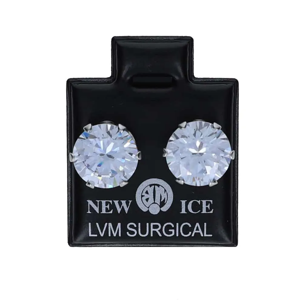 Surgical Steel Clear Round Ice Earrings