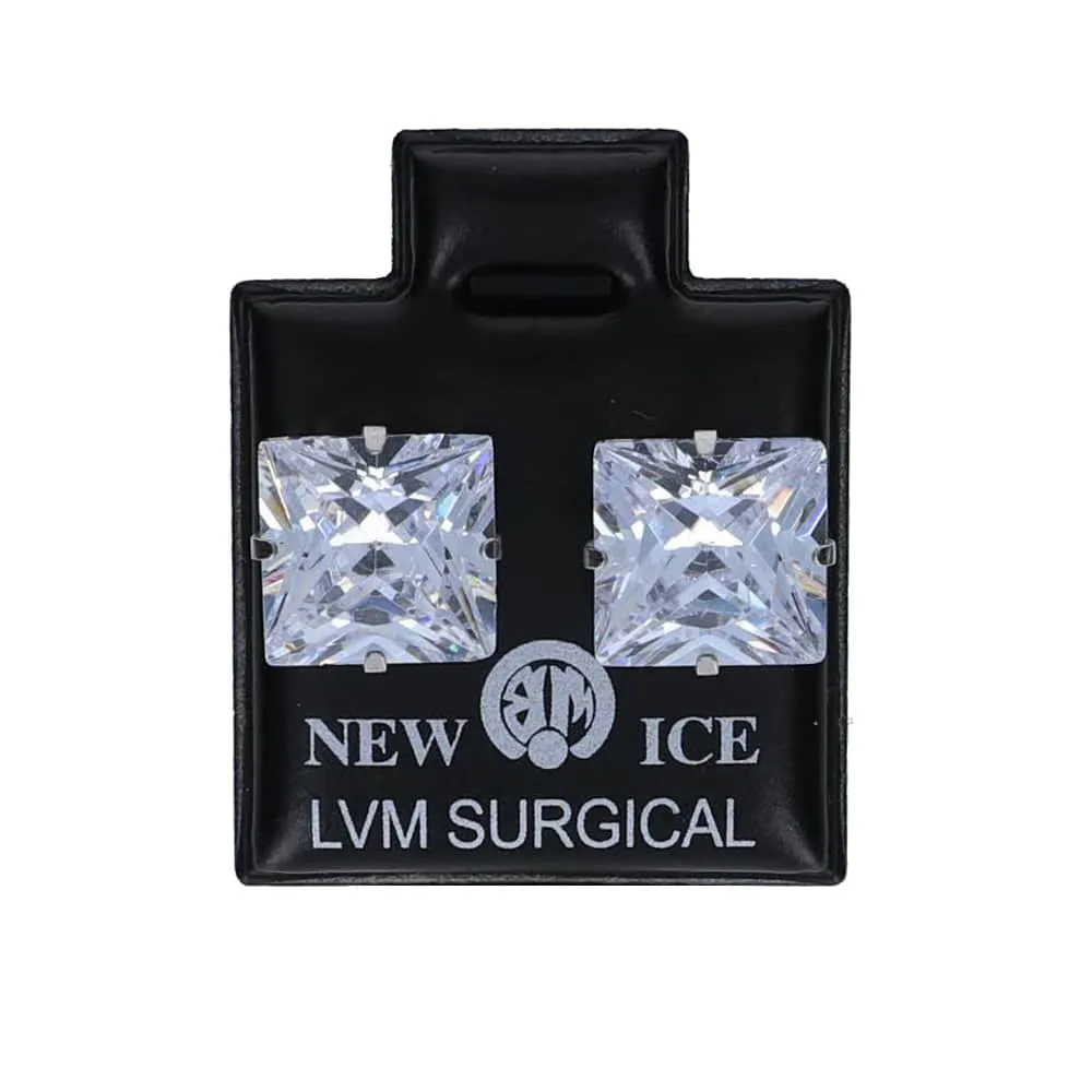 Surgical Steel Clear Square Ice Earrings