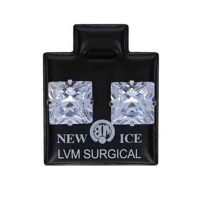 Surgical Steel Clear Square Ice Earrings