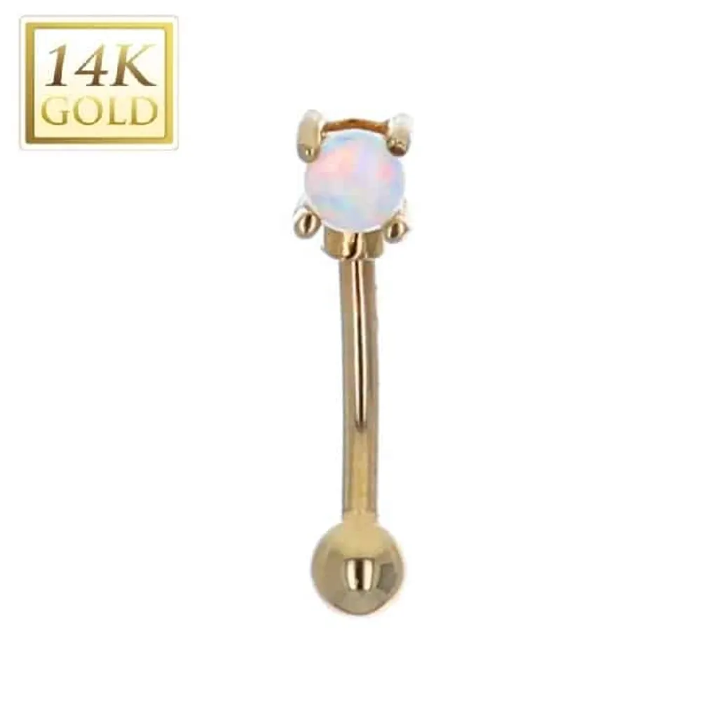 14K Gold Opal Curved Barbell 16g