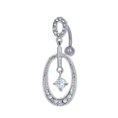 Crystal + Surgical Steel Oval Inverted Navel Dangle 14g