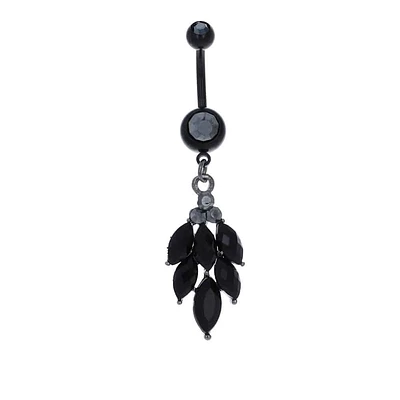 Black Crystal Leaves Navel Dangle 14g