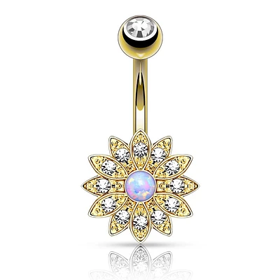 Crystal + Opal Flower Navel Barbell 14g