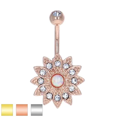 Crystal + Opal Flower Navel Barbell 14g