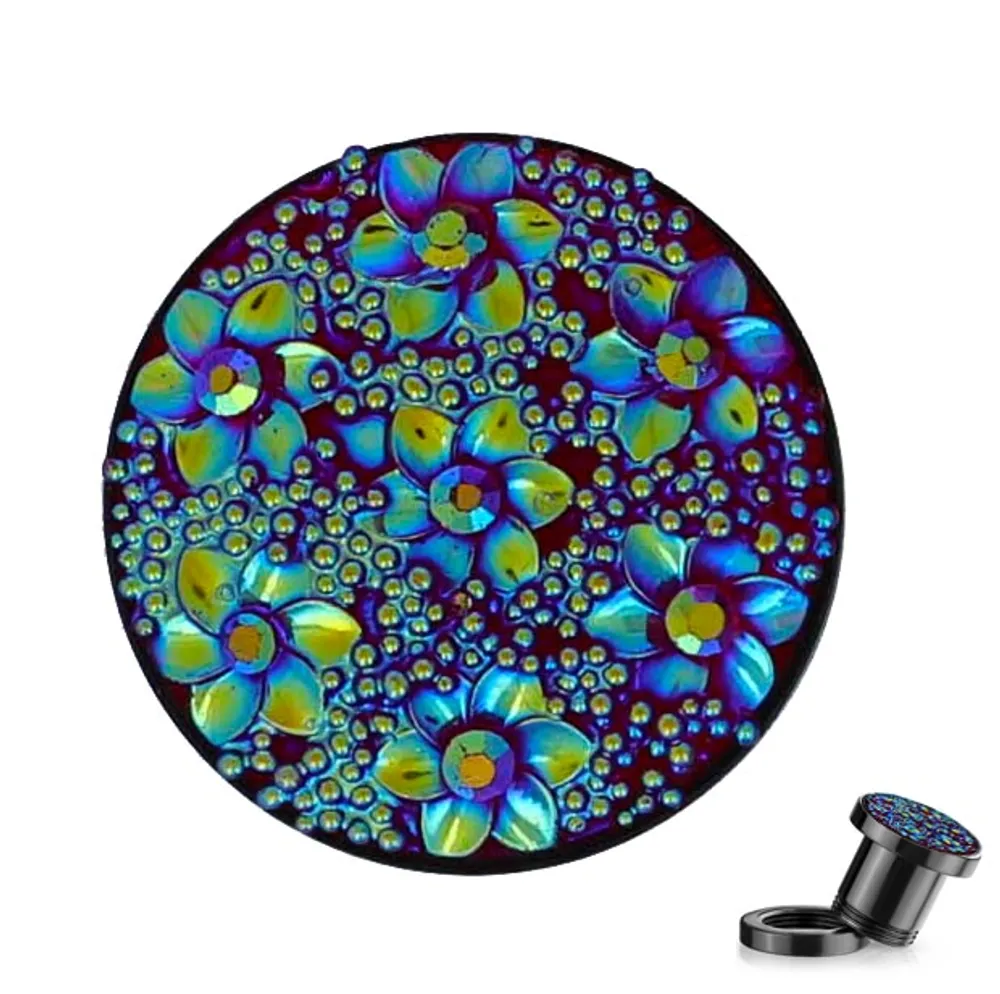 Flower Cut Druzy Stone Plugs 0g – 5/8″