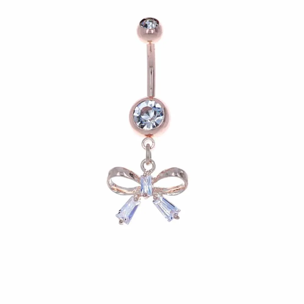 Crystal Bow Navel Dangle 14g