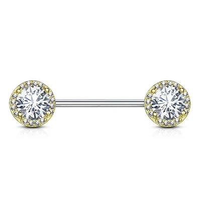 Large Crystal + Halo Nipple Barbell 14g